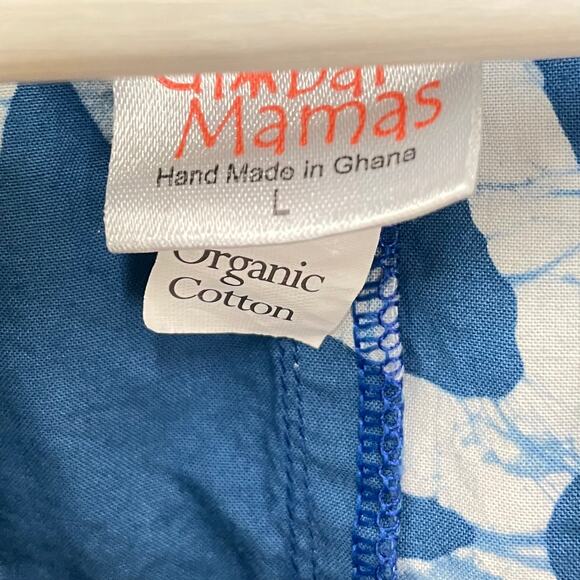 Global Mamas Blue Floral Batik Organic Cotton V-Neck Handmade Tunic Size L - Picture 3 of 8